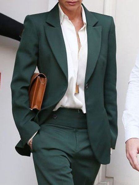 

Urban Shawl Collar Plain Loose Blazer, Green, Blazers