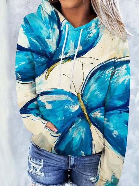 

Casual Crew Neck Regular Fit Butterfly Hoodie, Blue, Sweatshirts & Hoodies