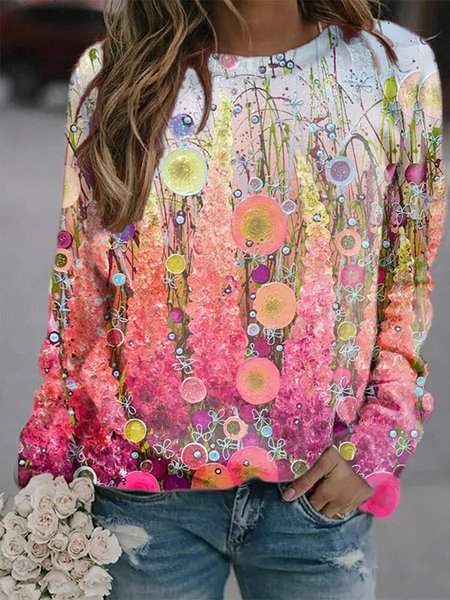 

Casual Crew Neck Regular Fit Sweatshirt, Pink, Sweatshirts & Hoodies