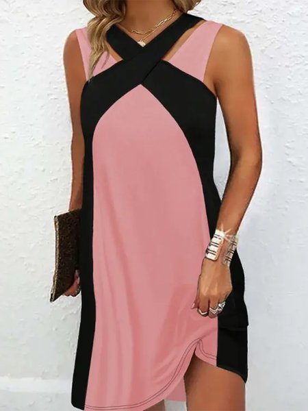 

Casual Color Block V Neck Dress, Pink, Dresses