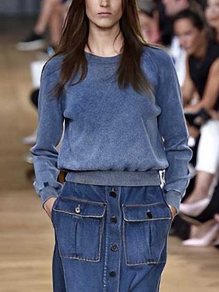 

Plain Crew Neck Loose Casual Sweatshirt, Blue, Hoodies and Sweatshirts