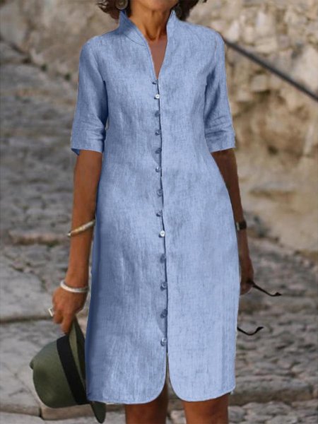 

Casual Buttoned Loose Dress, Blue, Dresses