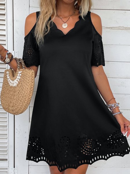 

Devore Casual Loose V Neck Dress, Black, Dresses