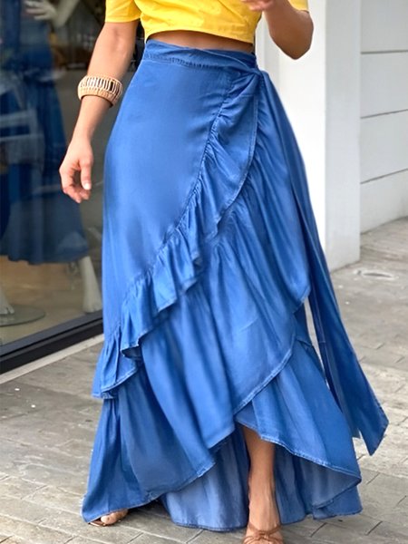 

Plain Elegant Denim Regular Fit Denim Skirt, Blue, Denim Skirts