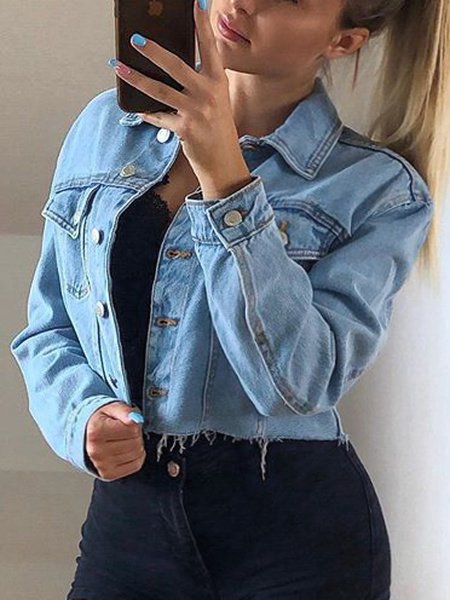 

Casual Regular Fit Tassel Distressed Denim Coat Daily Women's Clothing, Blue, Jackets