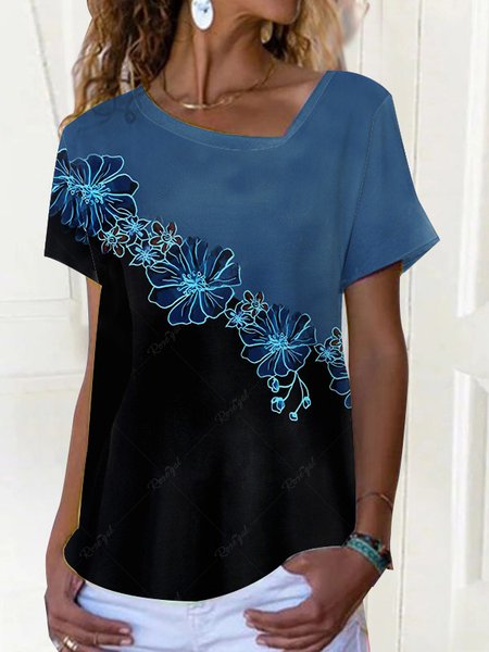 

Knitted Loose Casual Others T-Shirt, Blue, T-Shirts