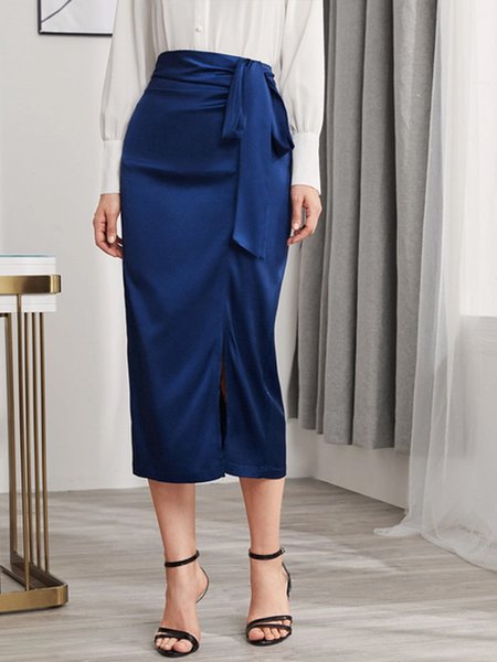 

Satin Plain Loose Urban Skirt, Blue, Skirts