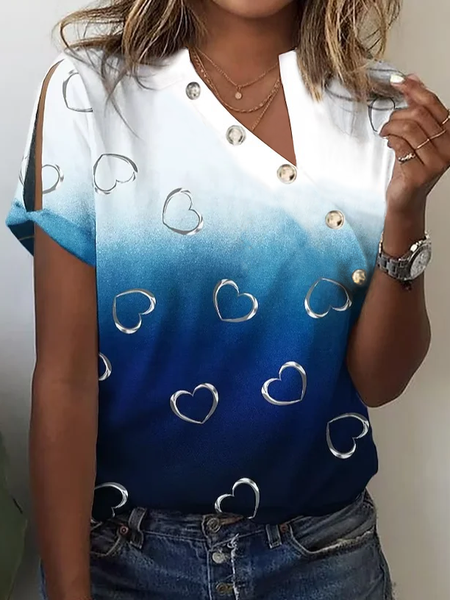 

Loose Geometric V Neck Casual Shirt, Blue, Shirts & Blouses