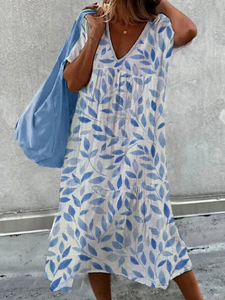 Loose Floral Casual Dress, White, Dresses