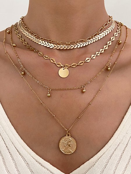 

Casual Fashion Coin Chain Layered Necklace Vacation Women's Jewelry, Golden, Necklaces
