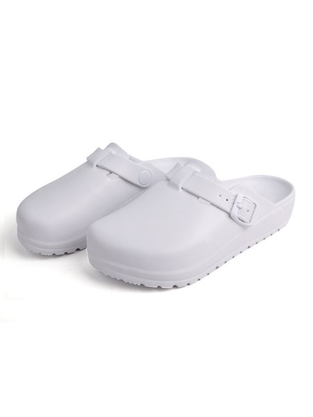

Casual Waterproof EVA Buckle Decor Beach Mules, White, Flats