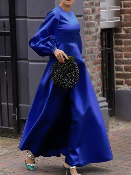 

Plain Regular Fit Elegant Crew Neck Dress, Blue, Maxi Dresses