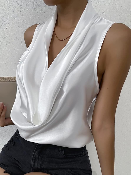 

Others Regular Fit Elegant Satin Tank Top, White, Tanks and Camis