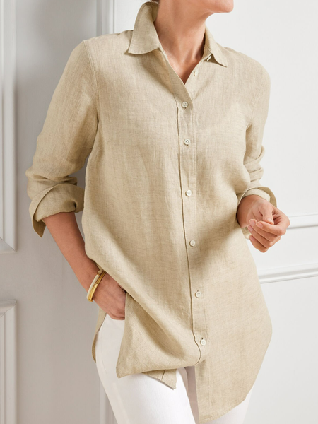 

Plain Regular Fit Casual Shirt Collar Blouse, Khaki, Shirts & Blouses