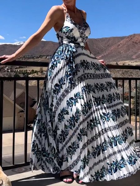

Casual Spaghetti Ethnic Loose Dress With No, White, Maxi Dresses