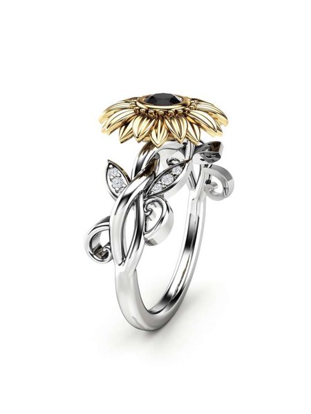 

3D Sunflower Diamond Metal Ring Women's Jewelry, Silver, Rings