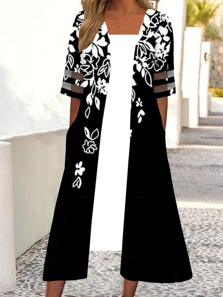 

Loose Casual Crew Neck Floral Dress, Black, Dresses