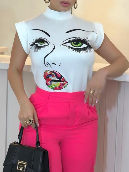 

Urban Regular Fit Stand Collar Face Shirt, White, Blouses and Shirts