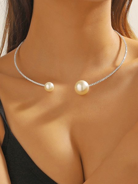 

Elegant Pearl Diamond Necklace Choker Wedding Party Women's Jewelry, As picture, Necklaces