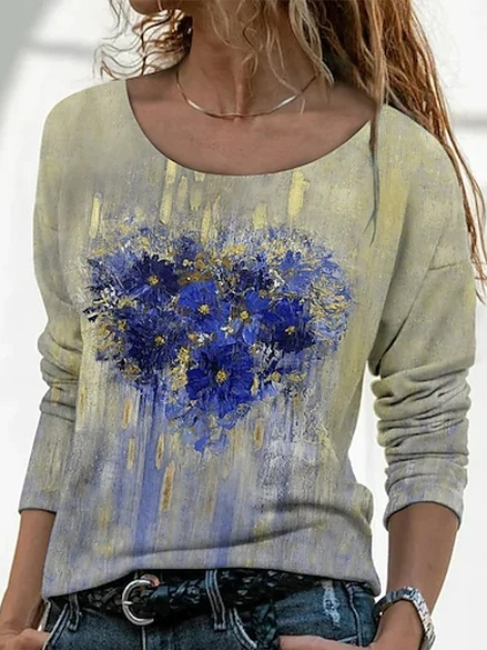 

Floral Casual Loose T-Shirt, Yellow, T-Shirts