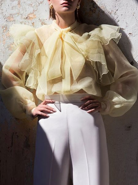 

Plain Elegant Organza Others No Elasticity Blouse, Yellow, Blouses and Shirts