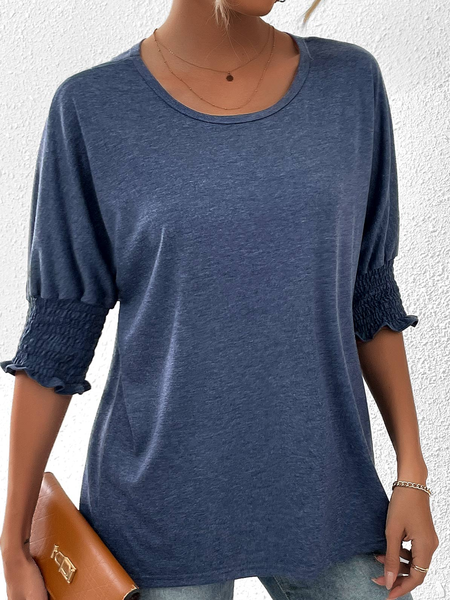

Crew Neck Casual Loose Scramble T-Shirt, Blue, T-Shirts