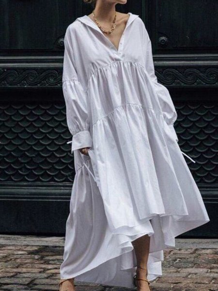 

Urban Loose V Neck Plain Dress, White, Maxi Dresses