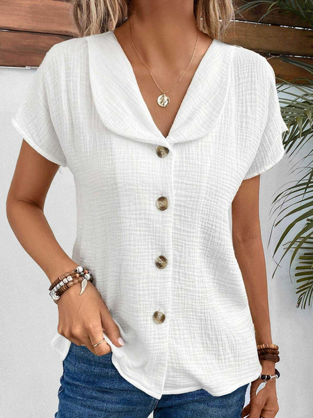 

Loose Cotton Lapel Collar Casual Blouse, White, Shirts & Blouses