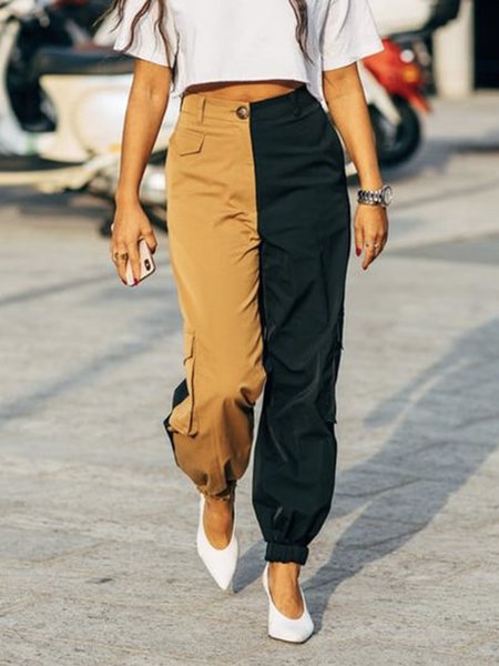 

Daily Casual Color Block Regular Fit Cargo Pants, Black, Cargo Pants
