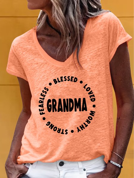 

Women's Grandma Blessed Loved Strong Worthy Fearless Casual T-Shirt, Orange, T-shirts