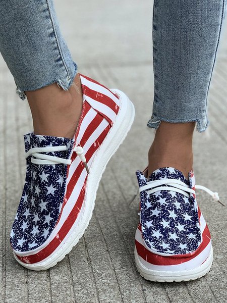 

Casual America Flag Fabric Lace Up Shoes, As picture, Flats
