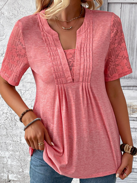 

V Neck Loose Plain Casual Shirt, Pink, Shirts & Blouses