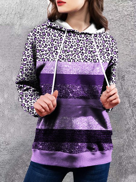 

Crew Neck Casual Leopard Hoodie, Purple, Sweatshirts & Hoodies
