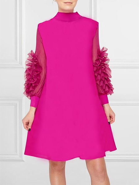 

Elegant Plain Loose Mini Dress With No Belt, Deep pink, Mini Dresses