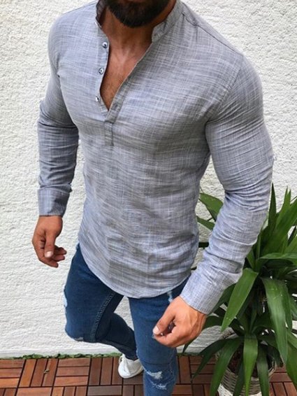 

Regular Sleeve Regular Fit Casual Shirt Collar Shirt, Gray, Shirts ＆ Blouse