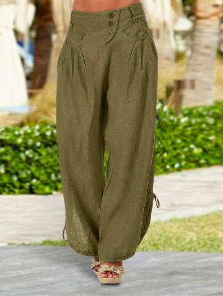 

JFN Cotton & Linen Casual Button Fly Dual Pocket Drawstring Wide Leg Pants, Camel, Pants