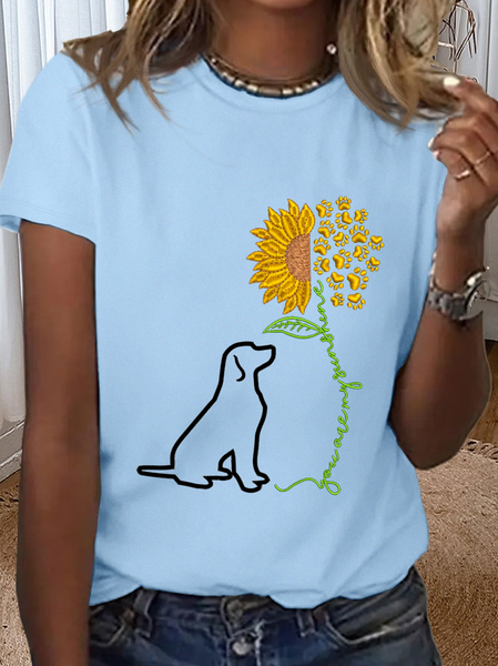 

Women's You Are my Sunshine Sunflower Dog Cotton Simple Loose Dog T-Shirt, Light blue, T-shirts