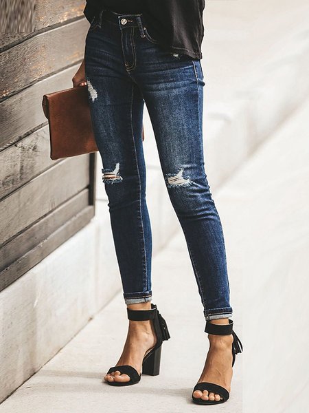 

Casual Ripped Denim Jeans Slim Fit Women's Clothing, Blue, Jeans