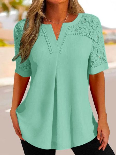 

Plus size Casual Plain Lace Shirt, Green, Shirts & Blouses
