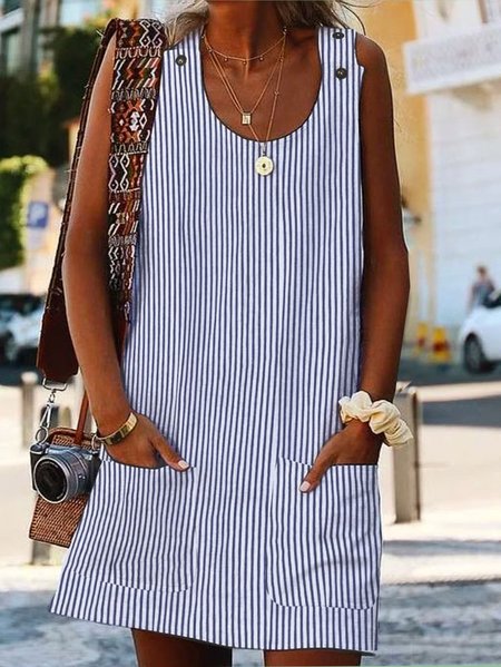 

Plus Size Loose Striped Casual Dress With No, Blue, Dresses