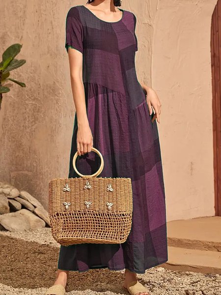 

Casual Plaid Regular Fit Crew Neck Dress, Datered, Dresses