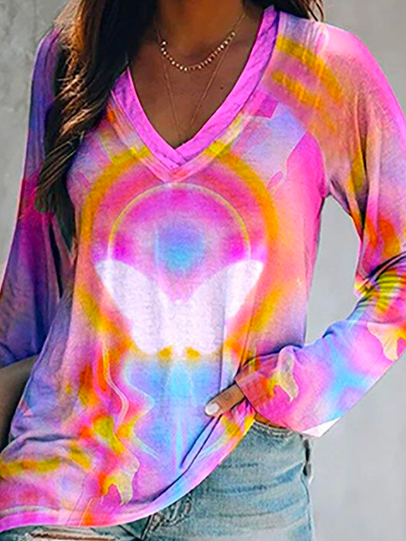 

Casual V Neck Butterfly T-Shirt, Pink, T-Shirts