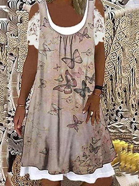 

Casual Butterfly Crew Neck Dress, Gray, Dresses