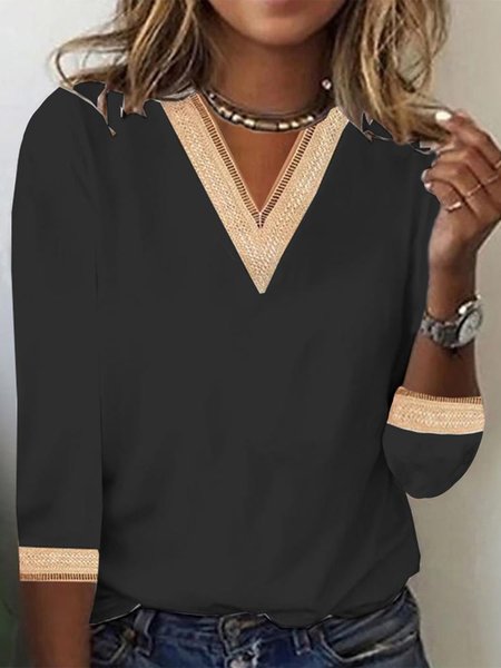 

Lace Loose Casual T-Shirt, Black, T-Shirts