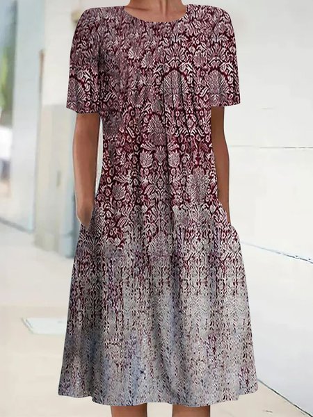 

Casual Floral Regular Fit Crew Neck Dress, Red, Dresses