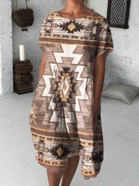 

Casual Abstract Regular Fit Dress, Brown, Dresses