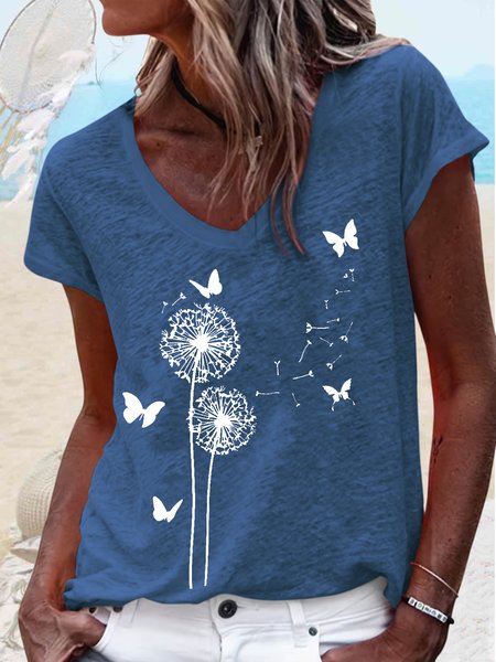 

Women's Butterfly Dandelion Casual Cotton-Blend T-Shirt, Blue, T-shirts