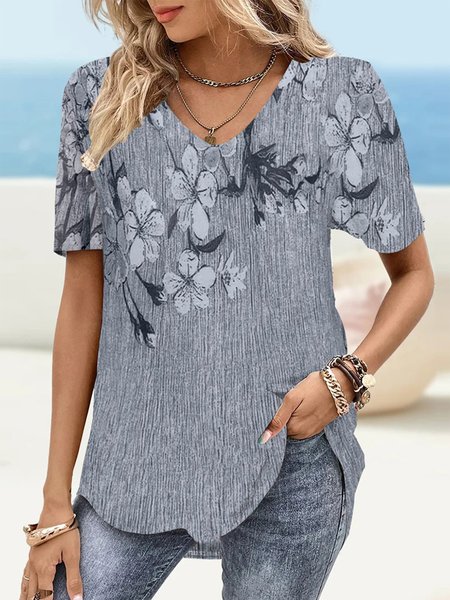 

Loose V Neck Casual Floral Shirt, Gray, Shirts & Blouses