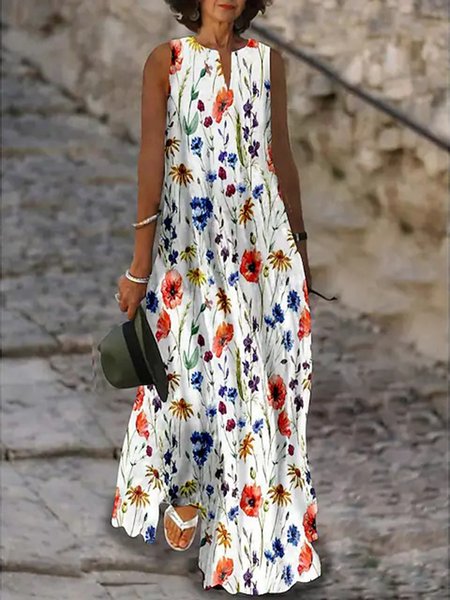 

Casual Floral V Neck Regular Fit Dress, Red, Dresses