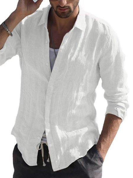 

Regular Sleeve Regular Fit Pocket Stitching Casual Shirt, White, Shirts ＆ Blouse